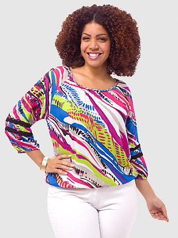 Abstract-Stripe Peasant Blouse