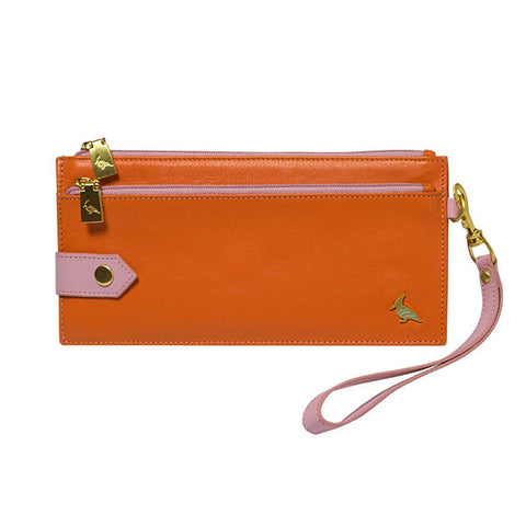 Orange Leather Wristlet Wallet - Kiskadee
