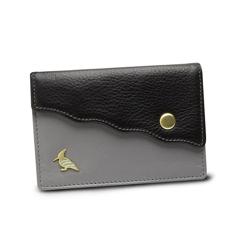 Black Leather Business Card Holder Wallet - Swan