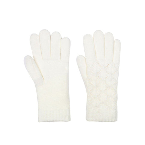 Lace Knit Fleece Lined Gloves In Ivory