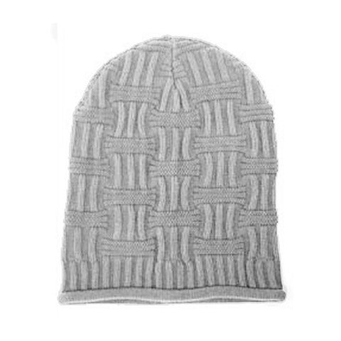 Gray Unisex Basket Weave Slouchy Beanie Hat Mid Weight