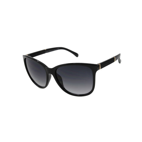 Womens Oversize Black Sunglasses with Metal Accents and Textured Temples