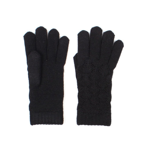 Black Womens Lace Knit Winter Gloves Fleece Lined