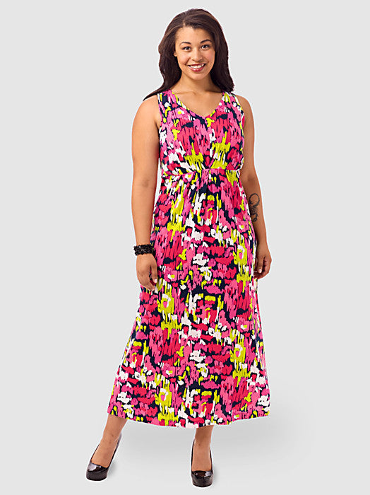 Abstract Printed Pleated Maxi Dress