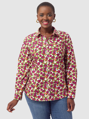 Button Front Shirt In Raspberry Floral