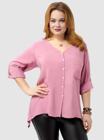 Rolled Sleeve Pocket Shirt In Pink