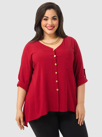 Rolled Sleeve Shirt with Gold Buttons In Red