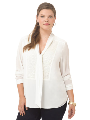 Ivory Bow Tie Lace Shirt