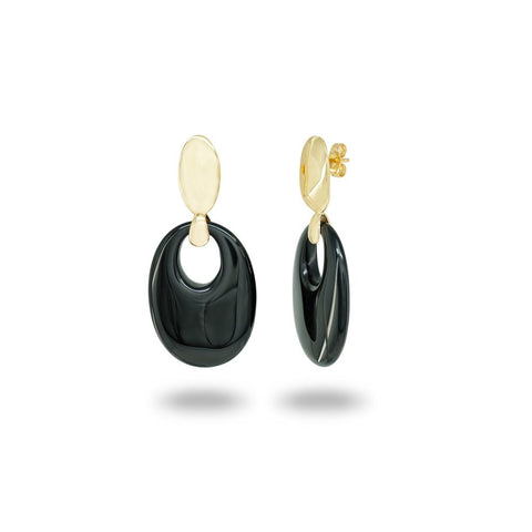 Black Obsidian Crystal Golden Earrings