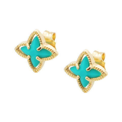 Gold Plated Turquoise Flower Earrings